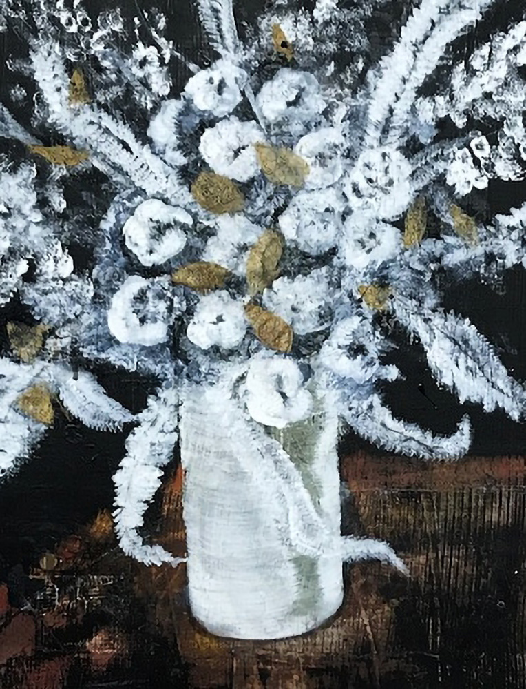 Art by Anne Kaye, titled: white flowers on a table